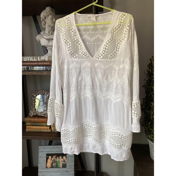 (Sold) La Blanca Embroidered Cover-Up Tunic White - Picture 7 of 12